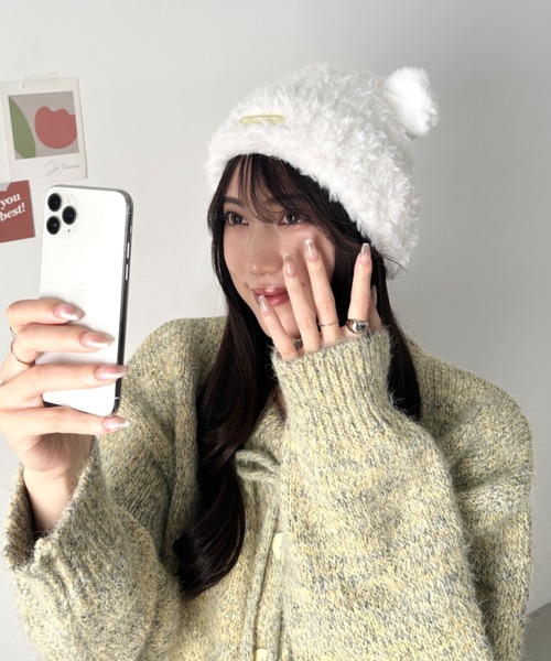 ニット帽 ニットキャップ ふわふわクマ耳ニット レディース : ZOZOTOWN