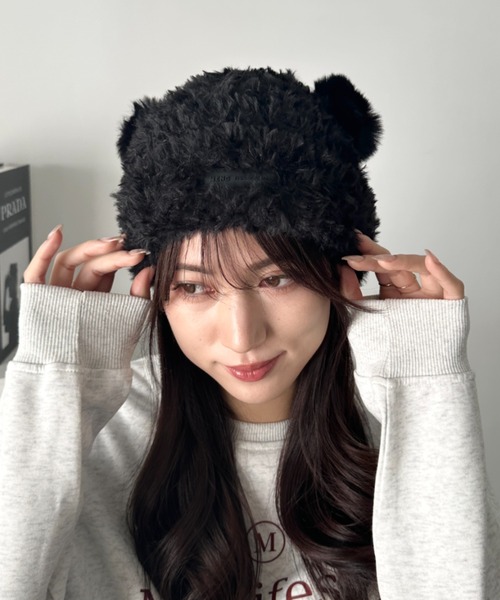 ニット帽 ニットキャップ ふわふわクマ耳ニット レディース : ZOZOTOWN