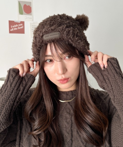 ニット帽 ニットキャップ ふわふわクマ耳ニット レディース : ZOZOTOWN