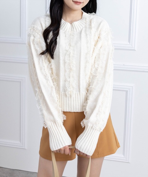 CLEAR BASIC ニット セーター レースフリルニットトップス「大人