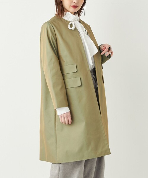 明日までx'mas値下げ　pokipcee ノーカラーコート　ジャケット SHIPS Colors（シップスカラーズ） ノーカラーコート MEDIUM カーキ