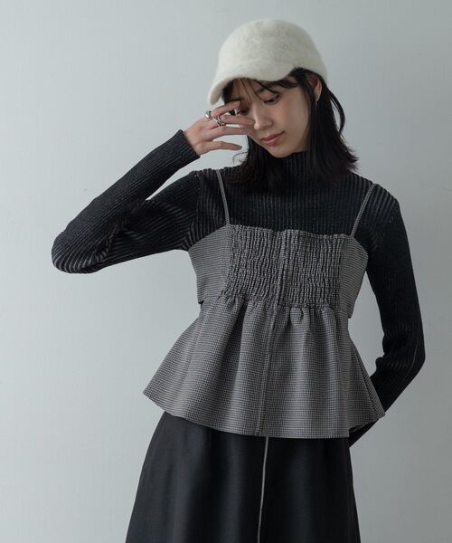 INDIVI GALLEST ブラウス シャツ ガンクラブチェックビスチェ