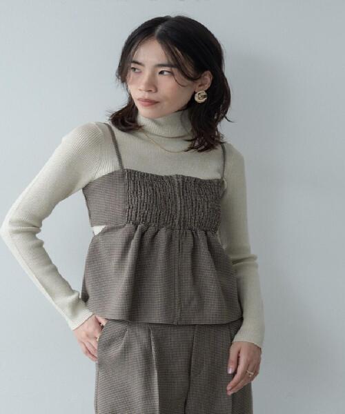 INDIVI GALLEST ブラウス シャツ ガンクラブチェックビスチェ