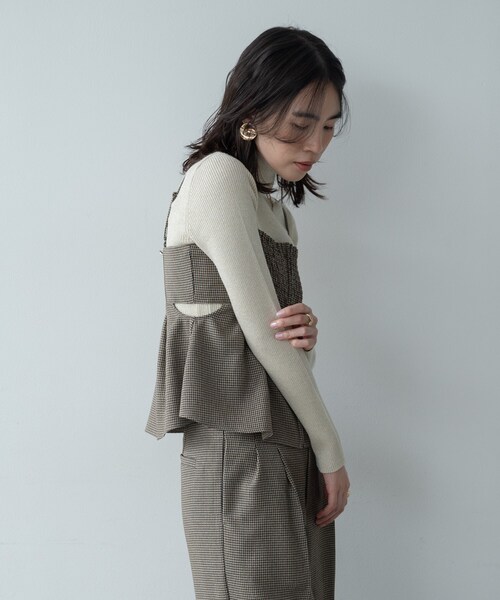 INDIVI GALLEST ブラウス シャツ ガンクラブチェックビスチェ
