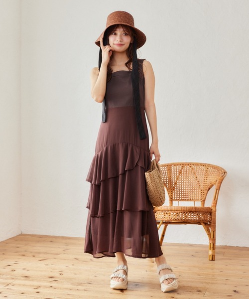 「mysty woman」 ノースリーブワンピース FREE ブラウン レディース_画像4