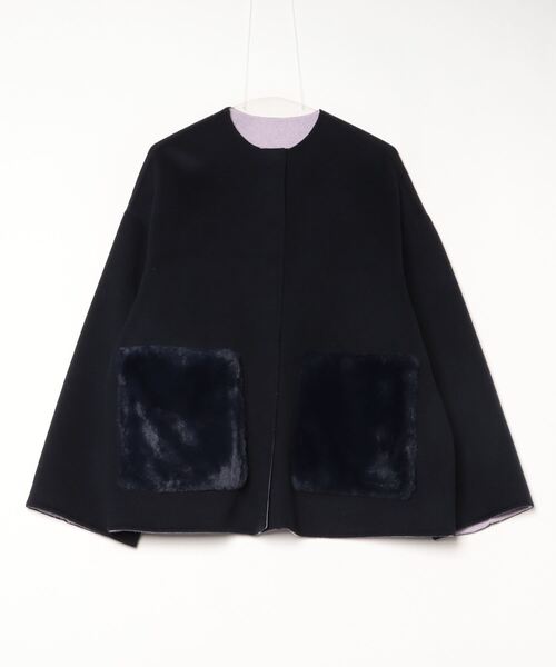 SHIPS（シップス） ノーカラーコート 36 ネイビー レディース