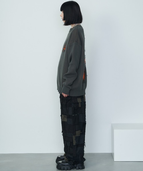 「AIVER」 長袖ニット SMALL ホワイト×ブラック メンズ_画像5