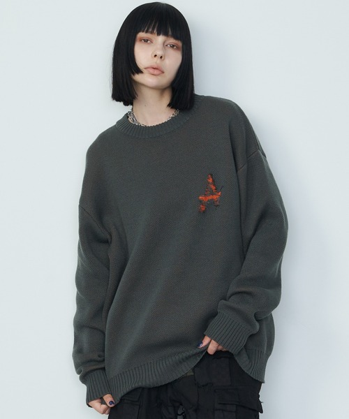 「AIVER」 長袖ニット SMALL ホワイト×ブラック メンズ_画像9