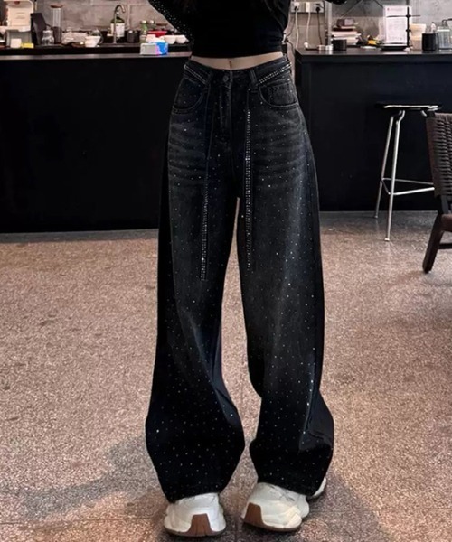 ジーンズ デニム デニムパンツ ラインストーンストレートデニムパンツ レディース | LACーVERT | 03