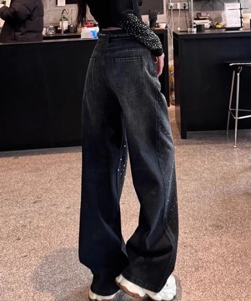 ジーンズ デニム デニムパンツ ラインストーンストレートデニムパンツ レディース | LACーVERT | 04