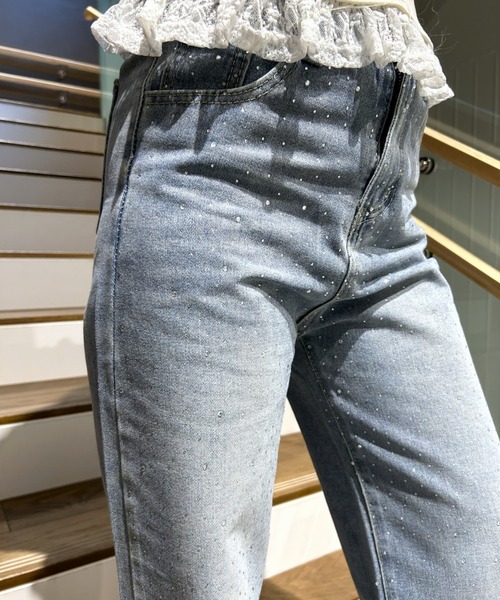 ジーンズ デニム デニムパンツ ラインストーンストレートデニムパンツ レディース | LACーVERT | 08