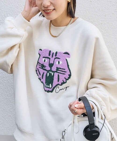 「PUBLUX」 スウェットカットソー フリ- グレー レディース_画像4