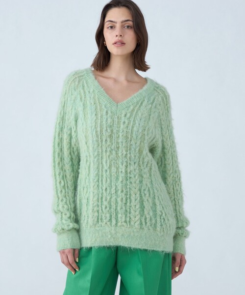 「MACPHEE」 長袖ニット S ライトブルー レディース_画像3