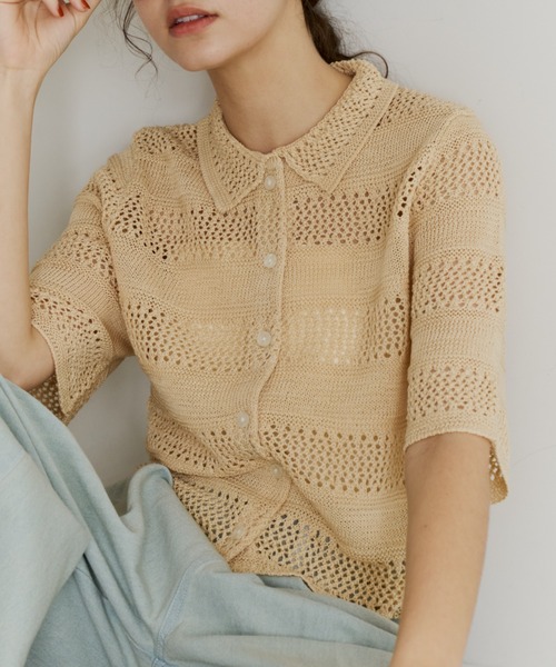 OLUN サマーニット ニット セーター crochet summer knit cardigan