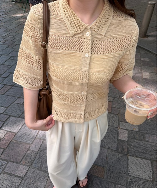 OLUN サマーニット ニット セーター crochet summer knit cardigan
