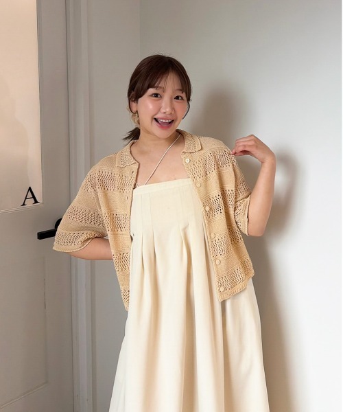 美品 LOOK掲載 24年夏 vm ヴーム リネンニットシャツカーディガン 0 OLUN サマーニット ニット セーター crochet summer knit cardigan