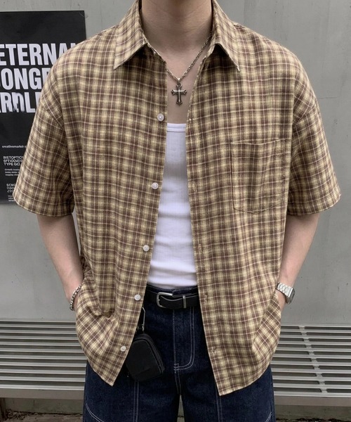 WYZ シャツ 半袖 オーバーサイズチェック柄半袖シャツ/ユニセックス