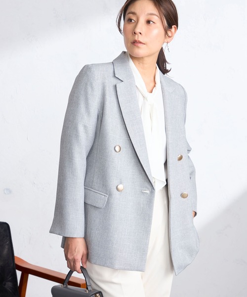 韓ブラ　グレー ダブルブレスト コート　ジャケット ダブルブレストテーラーコート[品番：IGAW0002507]｜axes femme