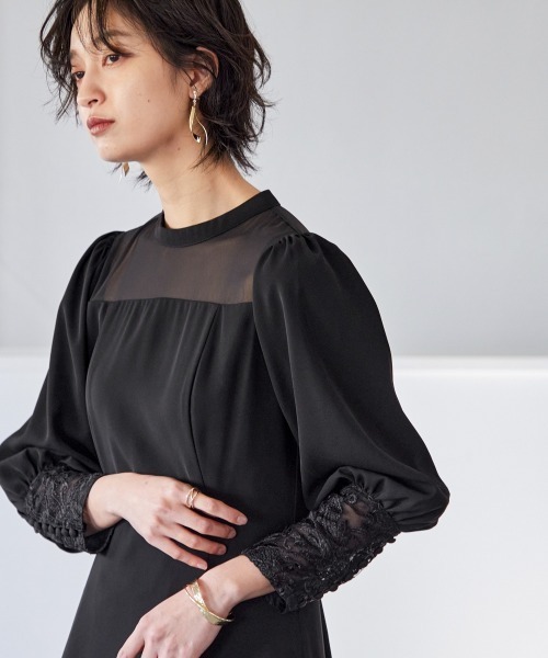 「Callarus」 7分袖ワンピース M ブラック レディース_画像3