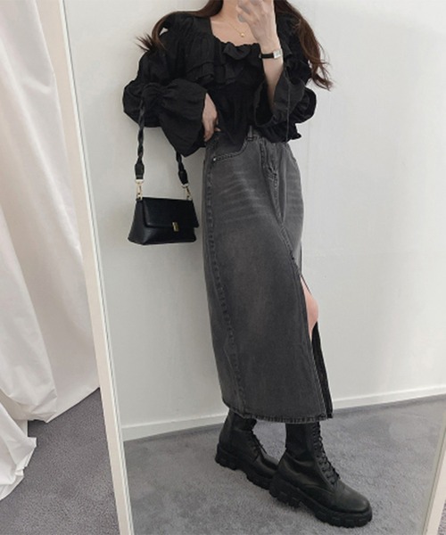 「me+em select」 デニムスカート SMALL ライトブルー レディース_画像6