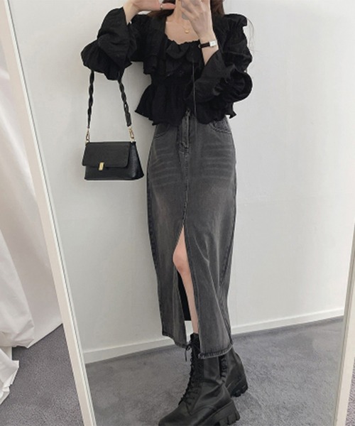 「me+em select」 デニムスカート SMALL ライトブルー レディース_画像7