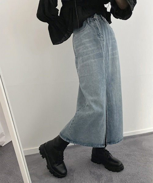 「me+em select」 デニムスカート SMALL ライトブルー レディース_画像9