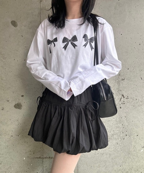 tシャツ ガーリーリボンモチーフロンT／長袖Tシャツ レディース