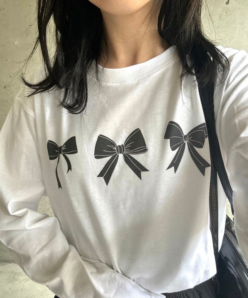 tシャツ ガーリーリボンモチーフロンT／長袖Tシャツ レディース
