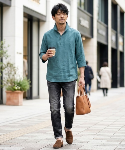 TETE HOMME（テット オム） 七分袖 シャツ 展開店舗限定 リネンライク