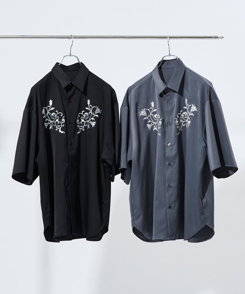 「Adoon plain」 半袖シャツ MEDIUM チャコールグレー メンズ_画像4