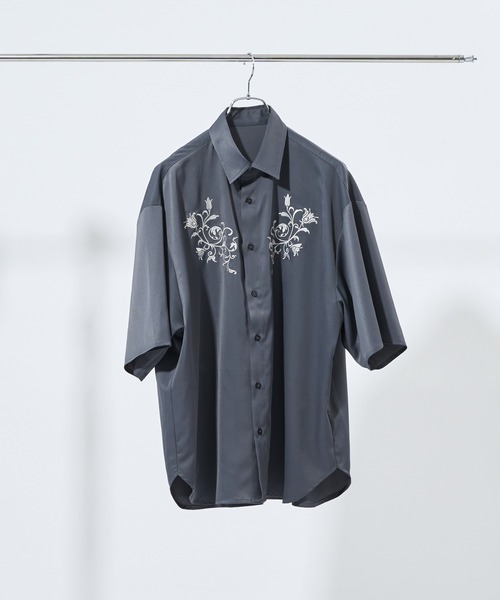 「Adoon plain」 半袖シャツ MEDIUM チャコールグレー メンズ_画像5