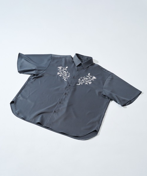「Adoon plain」 半袖シャツ MEDIUM チャコールグレー メンズ_画像7