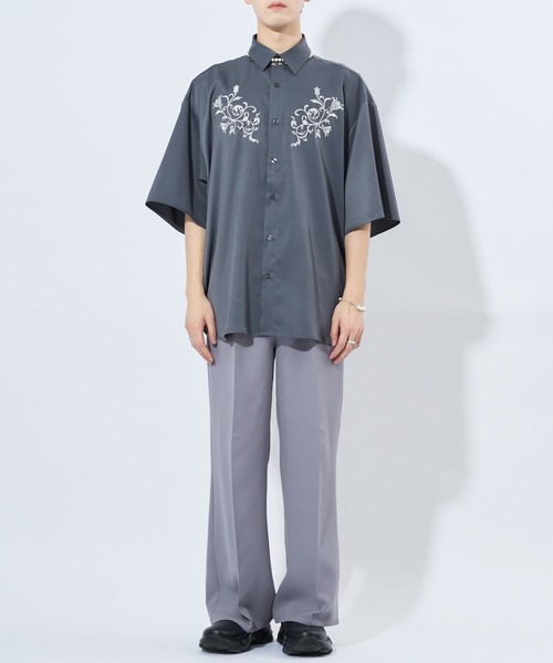 「Adoon plain」 半袖シャツ MEDIUM チャコールグレー メンズ_画像8