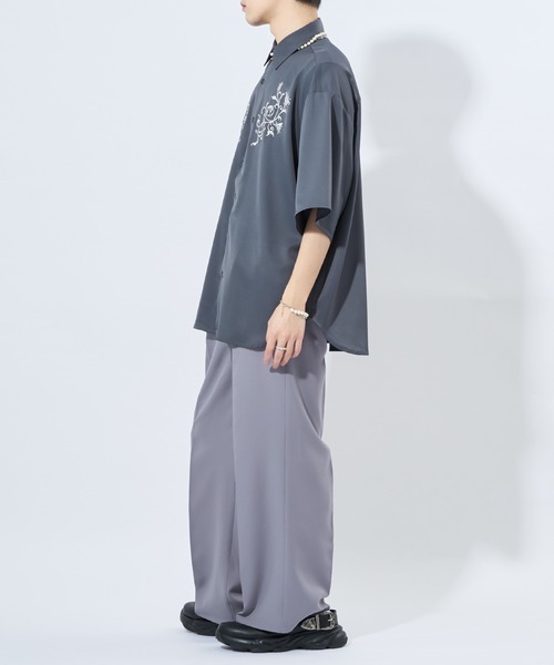 「Adoon plain」 半袖シャツ MEDIUM チャコールグレー メンズ_画像9