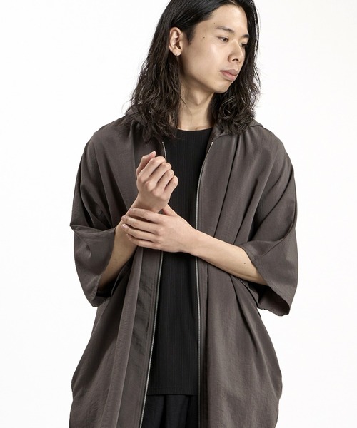 シャツ 「NO ID.」Linen Touch Hood Dolman Big Zip Shirt / リネン