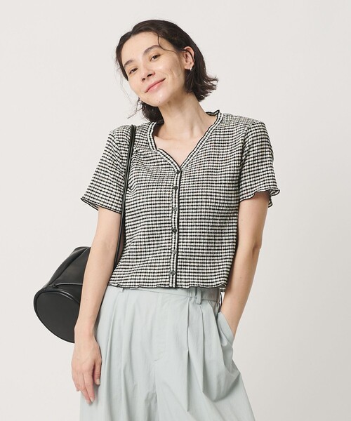 UNITED ARROWS ギンガムチェック 半袖カーディガン BEAUTY＆YOUTH UNITED ARROWS カーディガン 夏 半袖 ソリッド