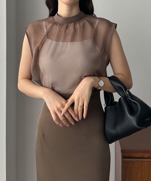 Louere ブラウス シャツ ノースリーブシアーブラウス レディース