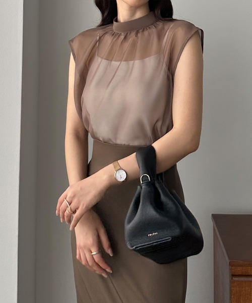 Louere ブラウス シャツ ノースリーブシアーブラウス レディース