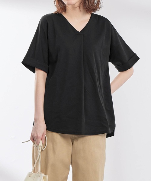 MORABITO レディースブラック Vネック 半袖シャツ　サイズ38（M） Viola e tシャツ すっきりVネックTシャツブラウス レディース