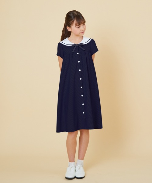 【半額以下タグつき】ハーフジップ　セーラーワンピース　110 サックス ハーフジップ セーラーワンピース(110cm サックス): キッズ