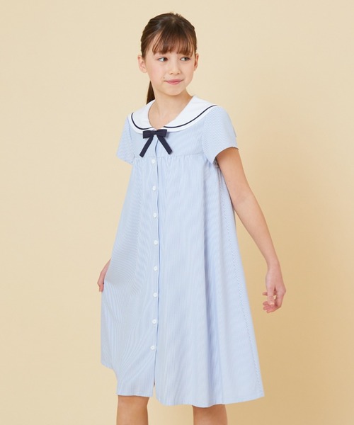 【半額以下タグつき】ハーフジップ　セーラーワンピース　110 サックス ハーフジップ セーラーワンピース(110cm サックス): キッズ