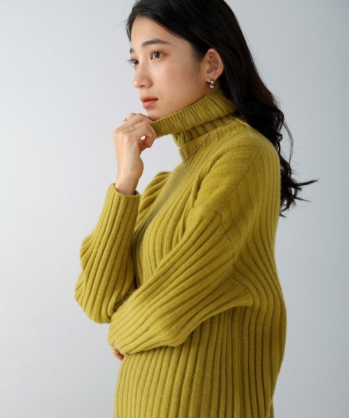 【イエロー】オフタートルバイカラーニット <LADIES LINE> (LADIES) ネイビー】オフタートルバイカラーニット LADIES LINE (LADIES) 【公式
