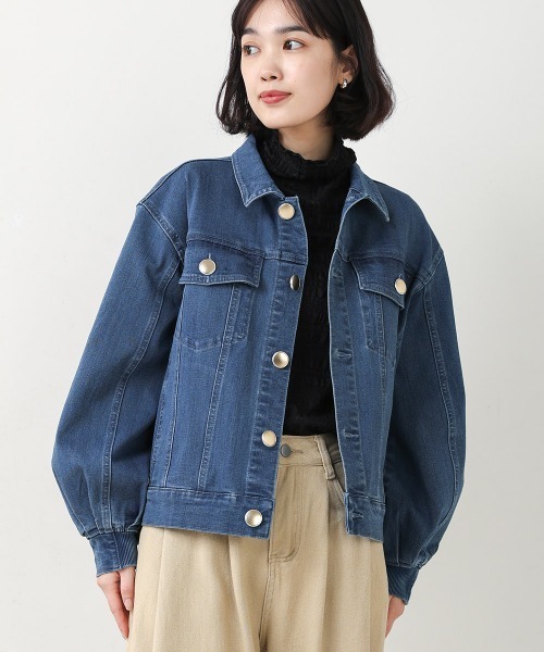セール　タグ付き未使用　リエンダ　ビジュー　デニムジャケット 　パフスリーブ ツーポケットデニムジャケット | レディースファッション通販