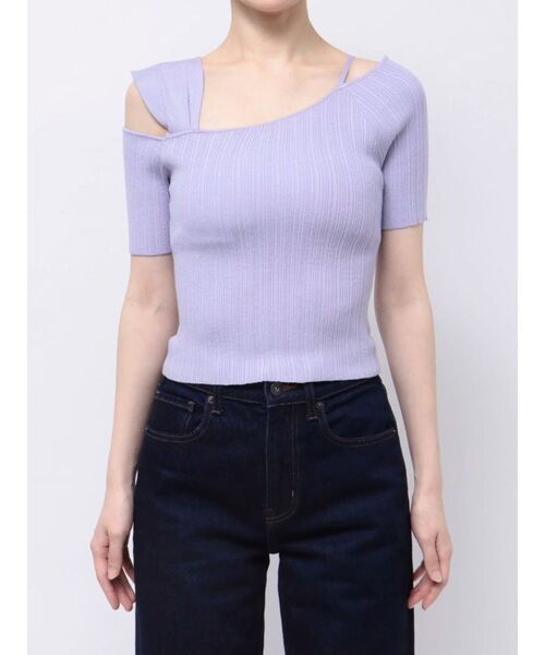 ニット セーター アシメネックイレリブニット レディース Ezick ニット セーター アシメネックイレリブニット レディース
