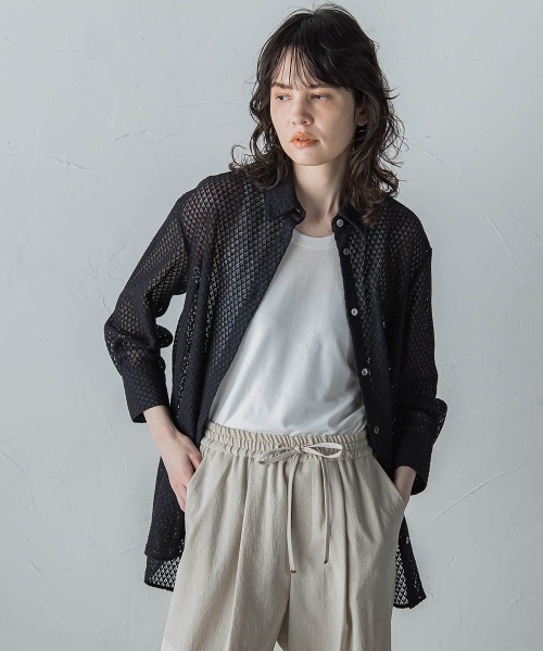 ブラウス シャツ 格子レースシャツ「洗濯機で洗える」 レディース la.f ブラウス シャツ 格子レースシャツ「洗濯機で洗える