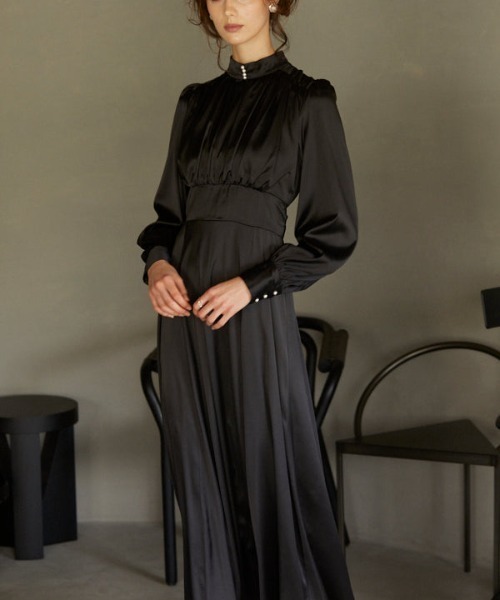 louren pintack sleeve dress ドレス ロングワンピース Lace Ladies（レースレディース） ドレス プチハイネック プリーツ