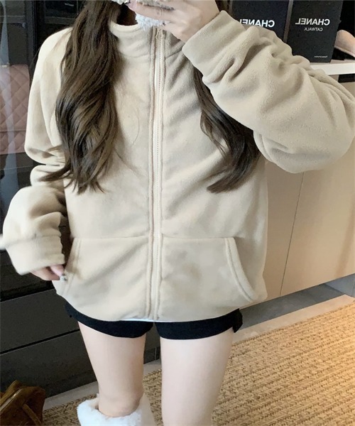 45R ブルゾン ジャンパー ベージュ ダブルジップ スタンドカラー アウター Dream garden（ドリームガーデン） ブルゾン アウター スタンドカラー