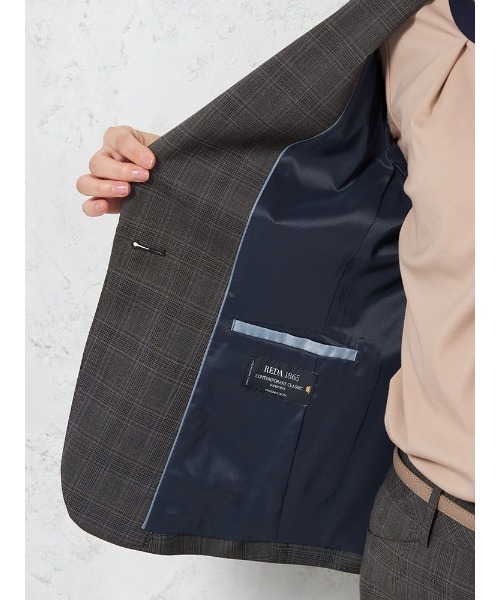 スーツ 「ウール100％」ジャケット 1つボタン「REDA」グレー チェック