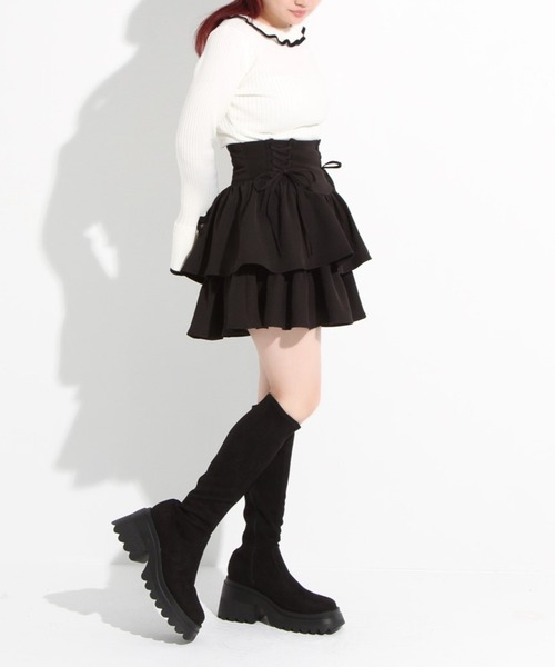 まいめろ•*¨misha&puffフリル付きマスタードショートスカート まいめろ様専用•*¨misha&puffフリル付きマスタードショートスカート