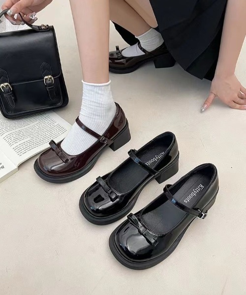 バレエコア 厚底 ストラップシューズ メリージェーン リボン Shoes in Closet フォーマルシューズ 軽量厚底 ヒールアップ